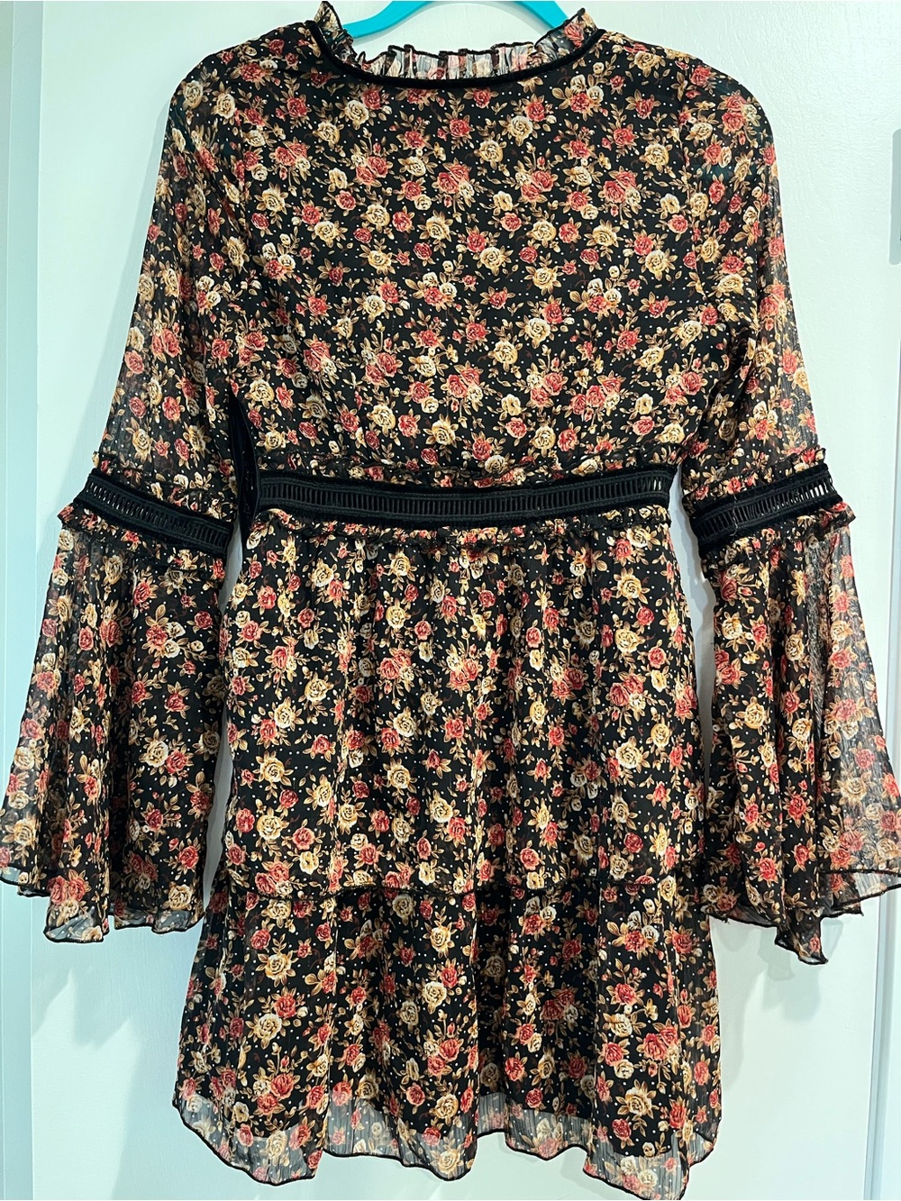 Nasty Gal “I’ll Be Bouquet” Black Sheer Floral Dress with Red & Cream Roses - Picture 6 of 16